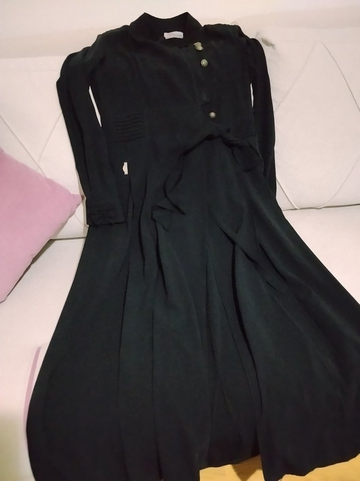 Siyah Uzun Kollu Gotik Düğmeli Elbise - Görsel 3