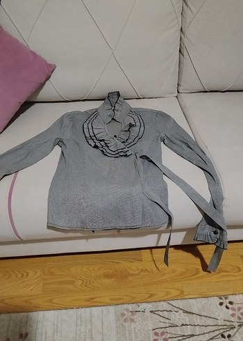 Çizgili, Pileli, Uzun Kollu Kadın Gömlek - Görsel 3