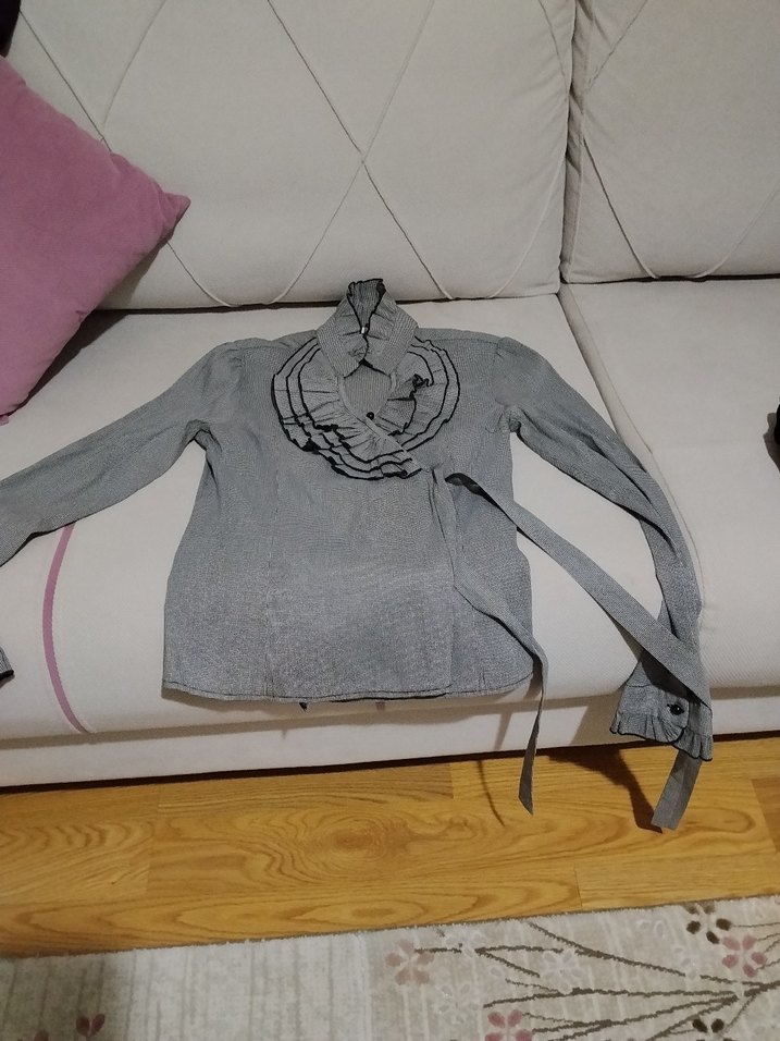 Çizgili, Pileli, Uzun Kollu Kadın Gömlek - Görsel 3