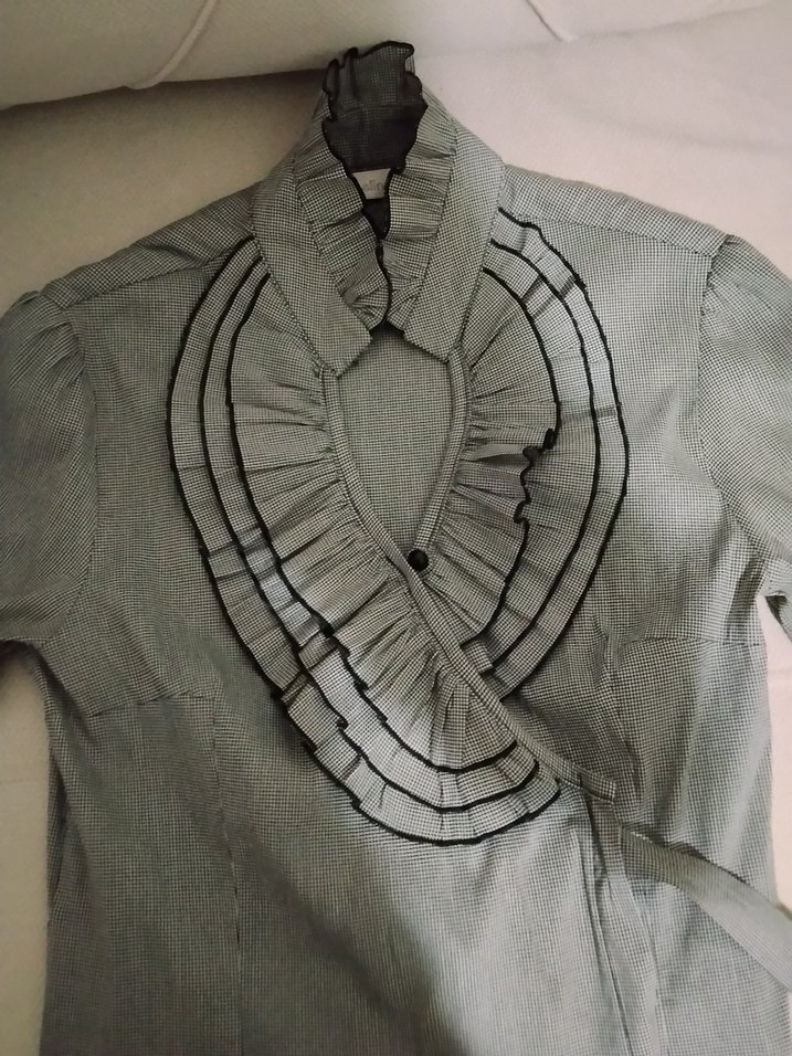 Çizgili, Pileli, Uzun Kollu Kadın Gömlek - Görsel 4