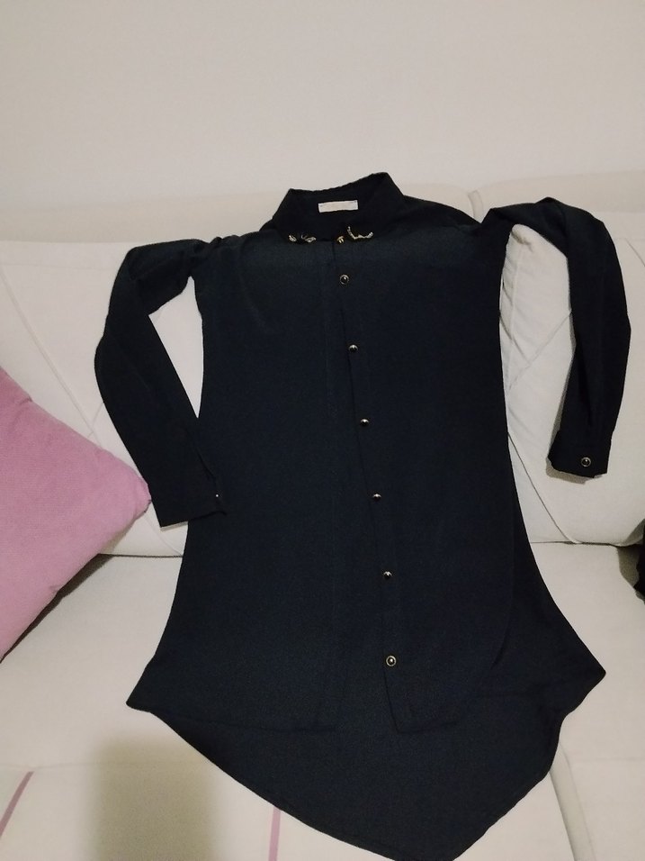 Siyah Uzun Kollu Uzun Gömlek - Görsel 2