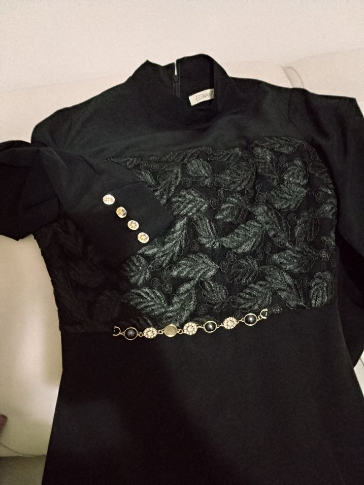 Uzun Siyah Gotik Kadın Abiye Elbise - Görsel 4