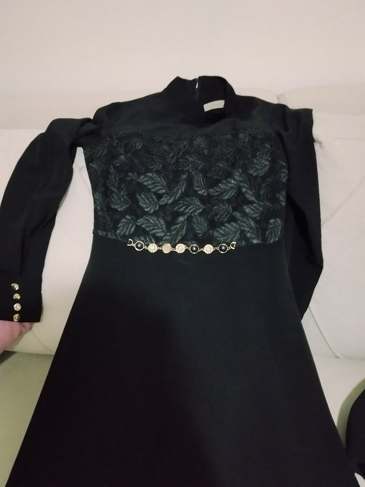 Uzun Siyah Gotik Kadın Abiye Elbise - Görsel 3