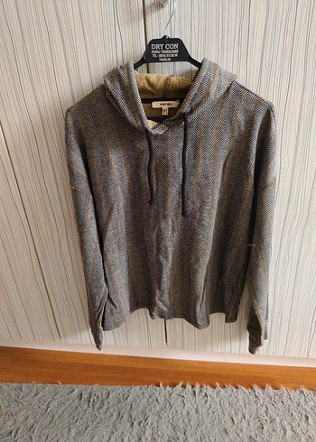 Gri Kapüşonlu Örgü Kadın Sweatshirt
