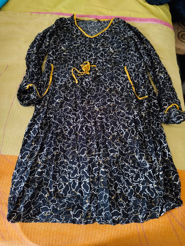 Uzun Siyah Desenli Hamile Tunik - Görsel 2