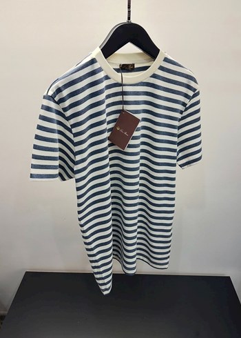 Loro Piana Erkek Gri Beyaz Çizgili Kısa Kollu Tişört - Görsel 2