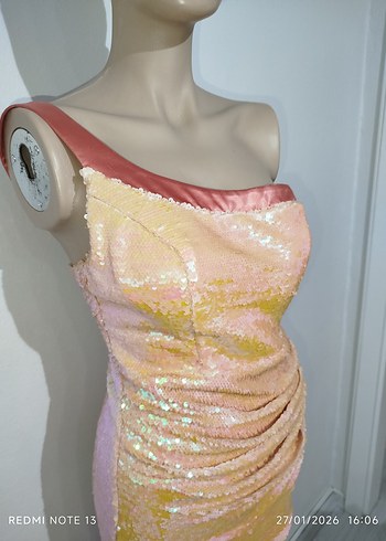 Pembe Drapeli Straplez Uzun Abiye Elbise - Görsel 7