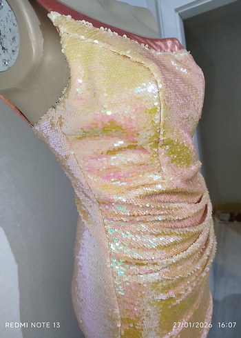 Pembe Drapeli Straplez Uzun Abiye Elbise - Görsel 12