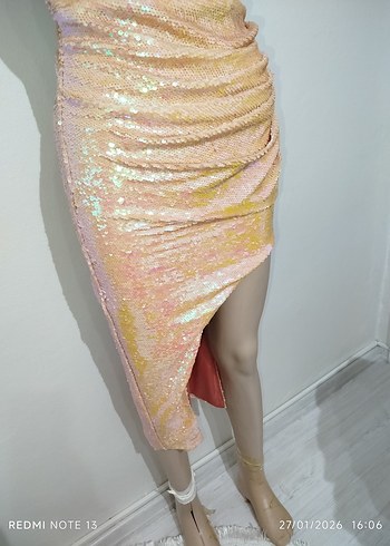 Pembe Drapeli Straplez Uzun Abiye Elbise - Görsel 3