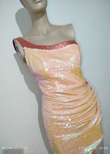 Pembe Drapeli Straplez Uzun Abiye Elbise - Görsel 4