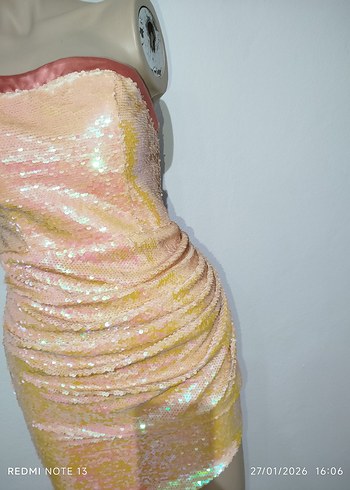 Pembe Drapeli Straplez Uzun Abiye Elbise - Görsel 8