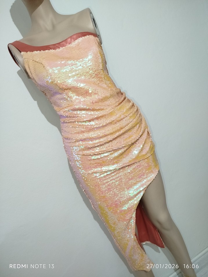 Pembe Drapeli Straplez Uzun Abiye Elbise - Görsel 2