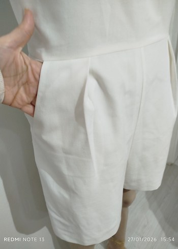 Beyaz Keten Mini Tulum - Görsel 12