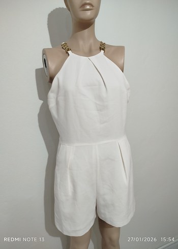 Beyaz Keten Mini Tulum - Görsel 3