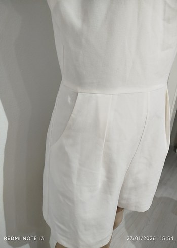 Beyaz Keten Mini Tulum - Görsel 13