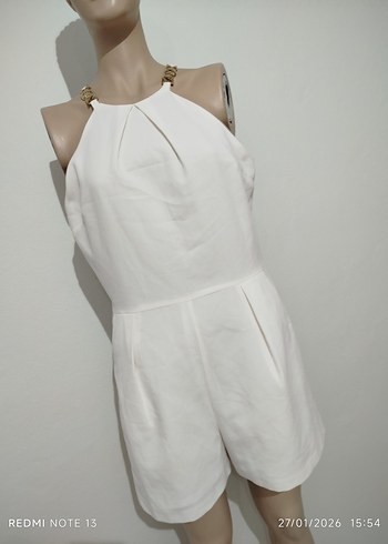 Beyaz Keten Mini Tulum - Görsel 4