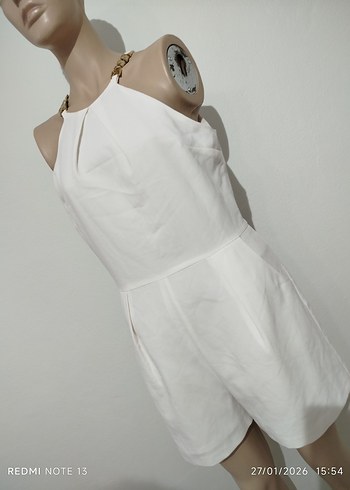 Beyaz Keten Mini Tulum - Görsel 10