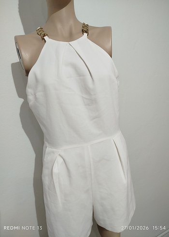 Beyaz Keten Mini Tulum - Görsel 11