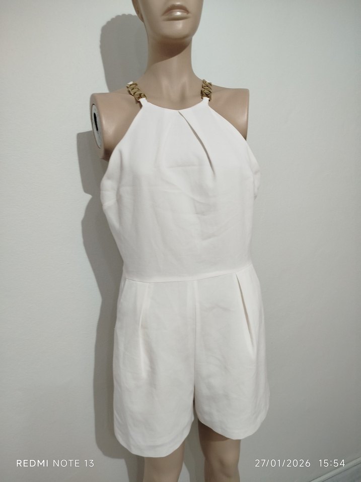 Beyaz Keten Mini Tulum - Görsel 3