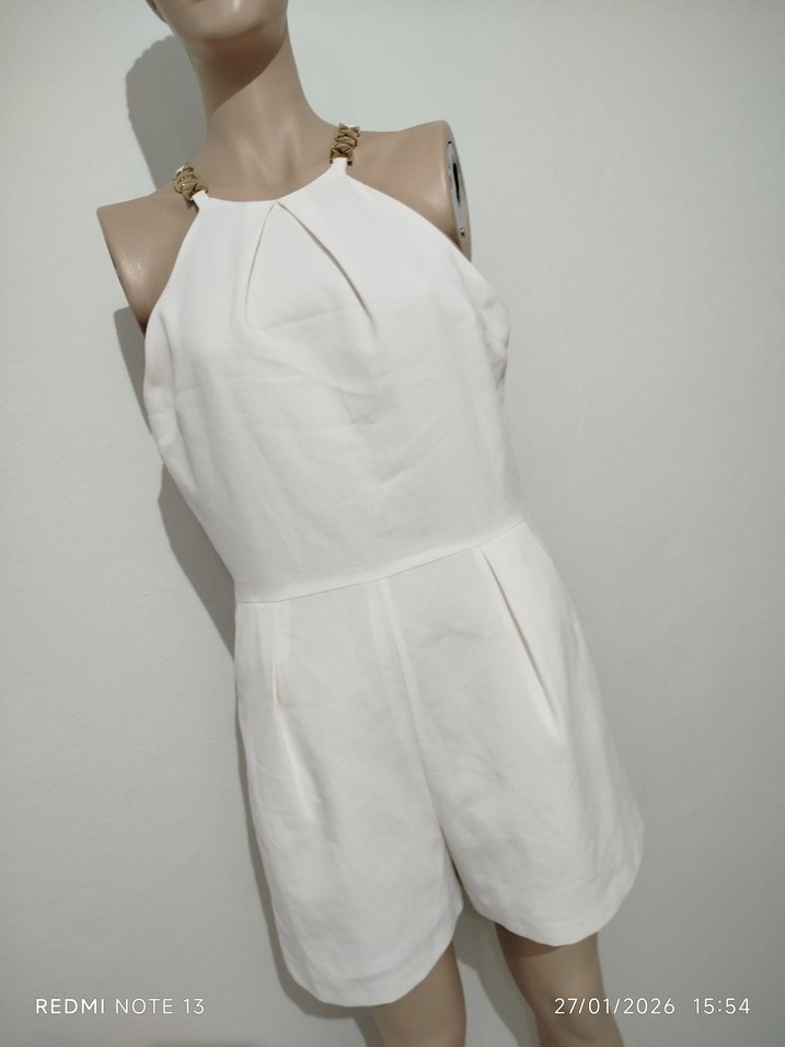 Beyaz Keten Mini Tulum - Görsel 4