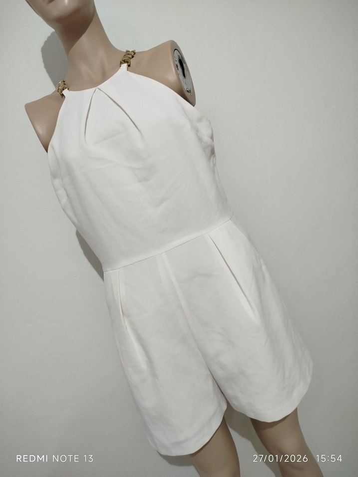 Beyaz Keten Mini Tulum - Görsel 2