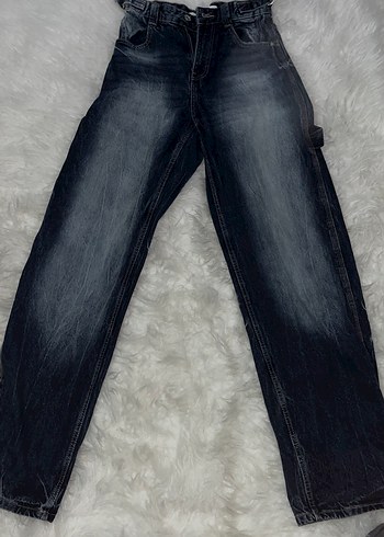 Bershka Koyu Mavi Yuksek Bel Baggy Rahat Denim Jean