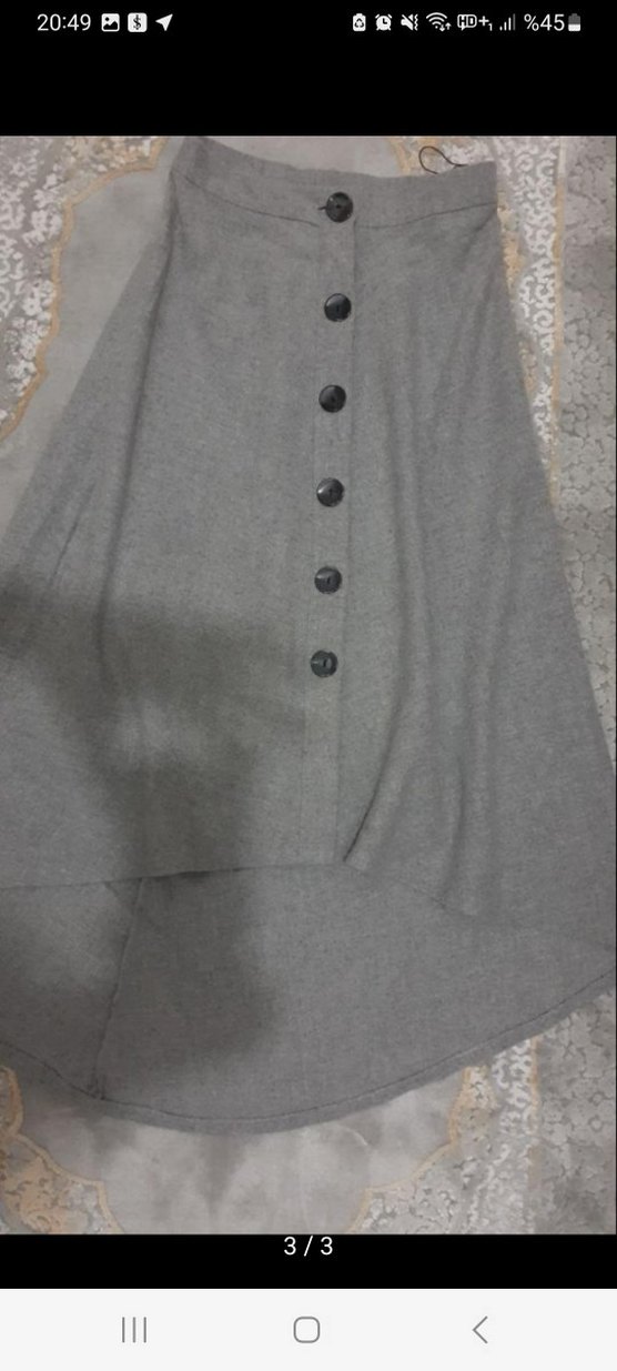 Düğmeli Gri Kadın Uzun Etek Zara - Görsel 2