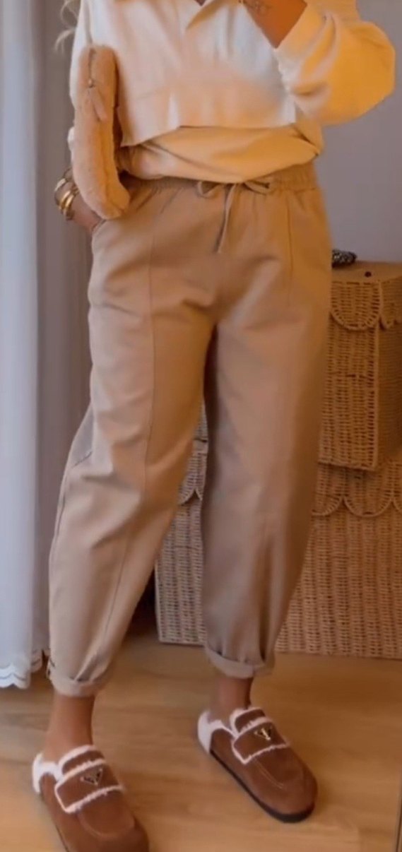 Kadın Bej Rahat Kesim Pantolon - Görsel 3