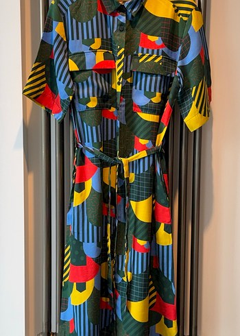 Renkli Desenli Uzun Retro Elbise - Görsel 8