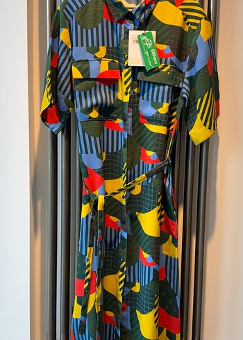 Renkli Desenli Uzun Retro Elbise - Görsel 4