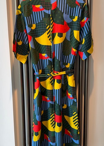 Renkli Desenli Uzun Retro Elbise - Görsel 9