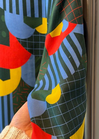 Renkli Desenli Uzun Retro Elbise - Görsel 15