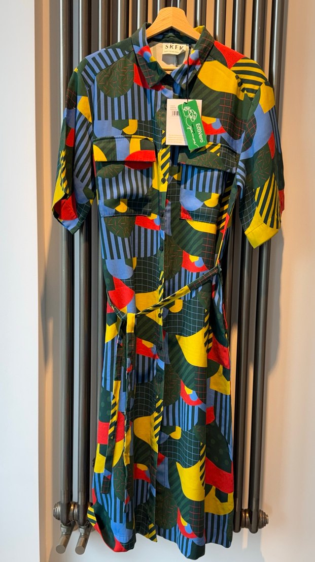 Renkli Desenli Uzun Retro Elbise - Görsel 4