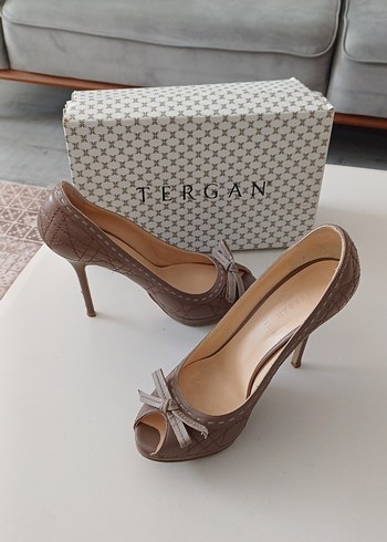 Bej dikiş Desenli Fiyonklu Platform topuk Tergan marka - Görsel 5