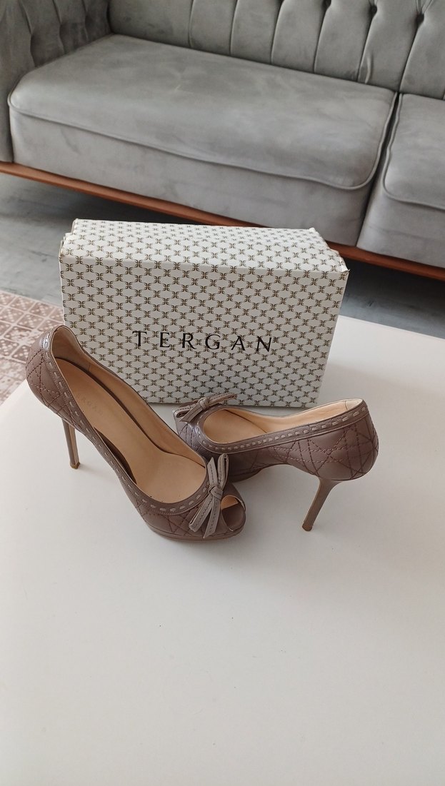 Bej dikiş Desenli Fiyonklu Platform topuk Tergan marka - Görsel 4
