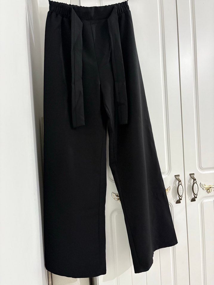 Siyah Bol Kesim Kadın Kumaş Pantolon - Görsel 2