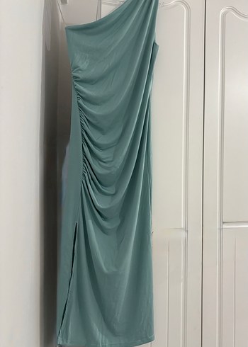 Turkuaz Drapeli Elbise - Görsel 4