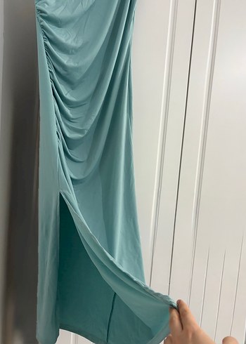Turkuaz Drapeli Elbise - Görsel 2