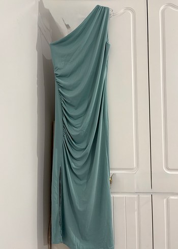 Turkuaz Drapeli Elbise - Görsel 3