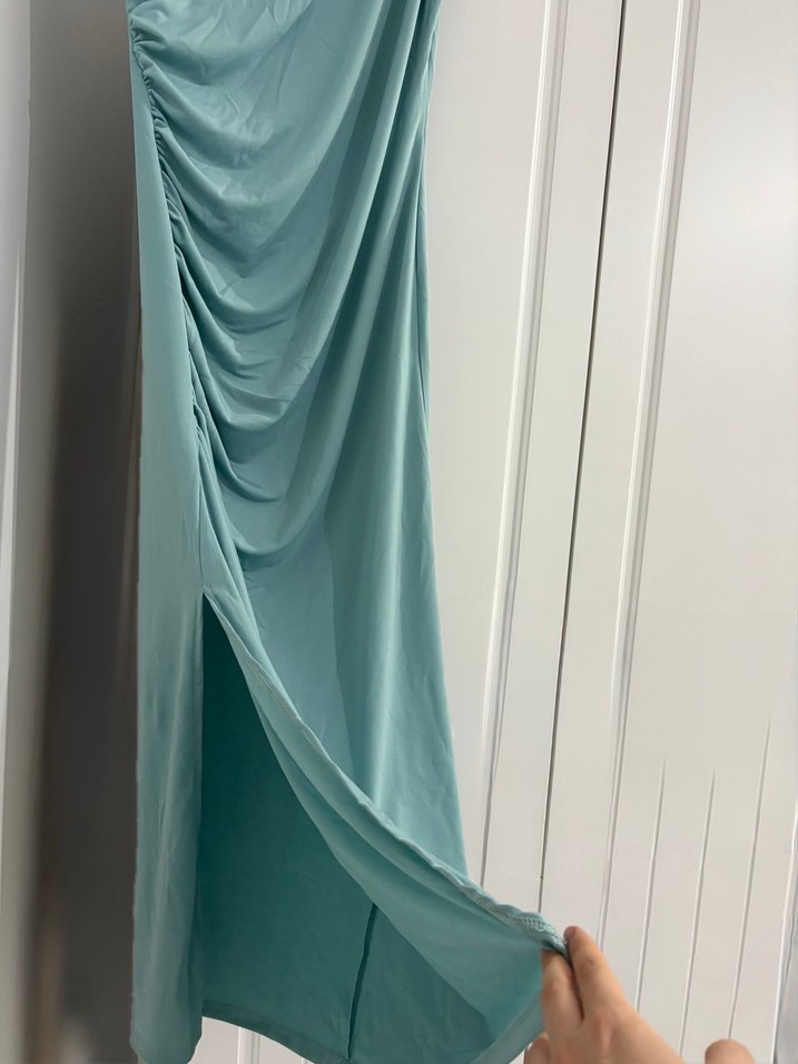 Turkuaz Drapeli Elbise - Görsel 2