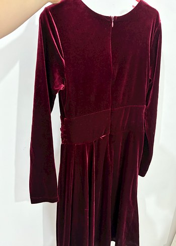 Bordo Uzun Kollu Drapeli Kadın Abiye Elbise - Görsel 5