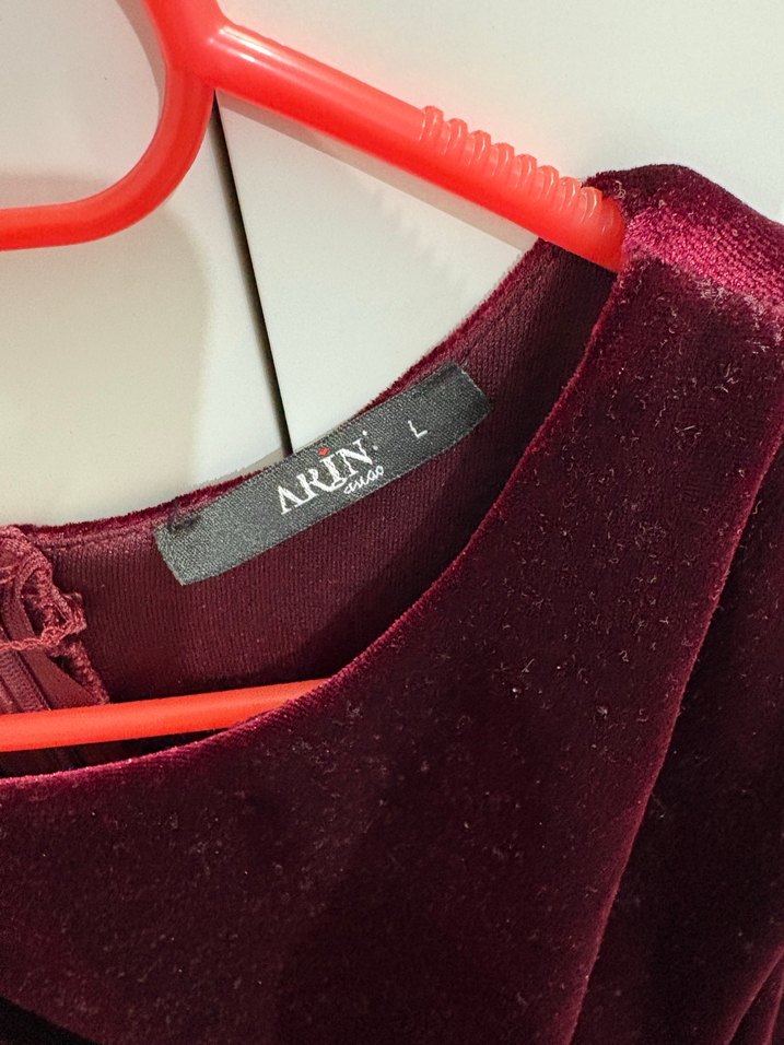 Bordo Uzun Kollu Drapeli Kadın Abiye Elbise - Görsel 4