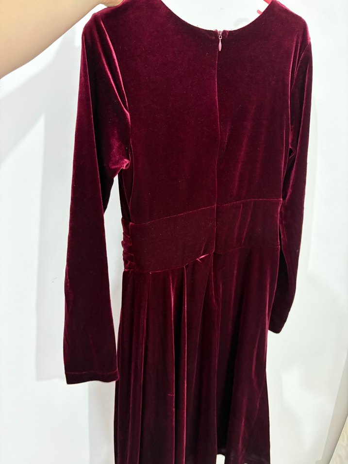 Bordo Uzun Kollu Drapeli Kadın Abiye Elbise - Görsel 5