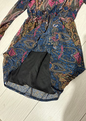 Uzun Kollu, Fırfırlı Bohem Desenli Elbise - Görsel 4