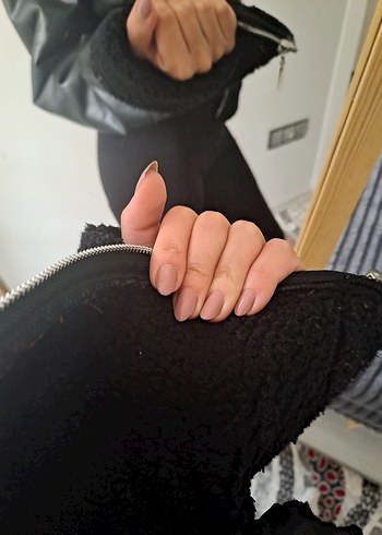 s Beden Siyah Kürklü Deri Kadın Ceket