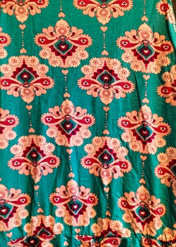 Turkuaz Renkli V Yakalı Bohem Tulum - Görsel 6