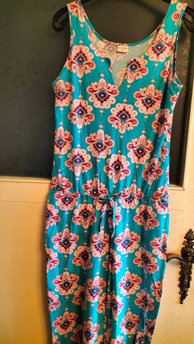 Turkuaz Renkli V Yakalı Bohem Tulum - Görsel 2