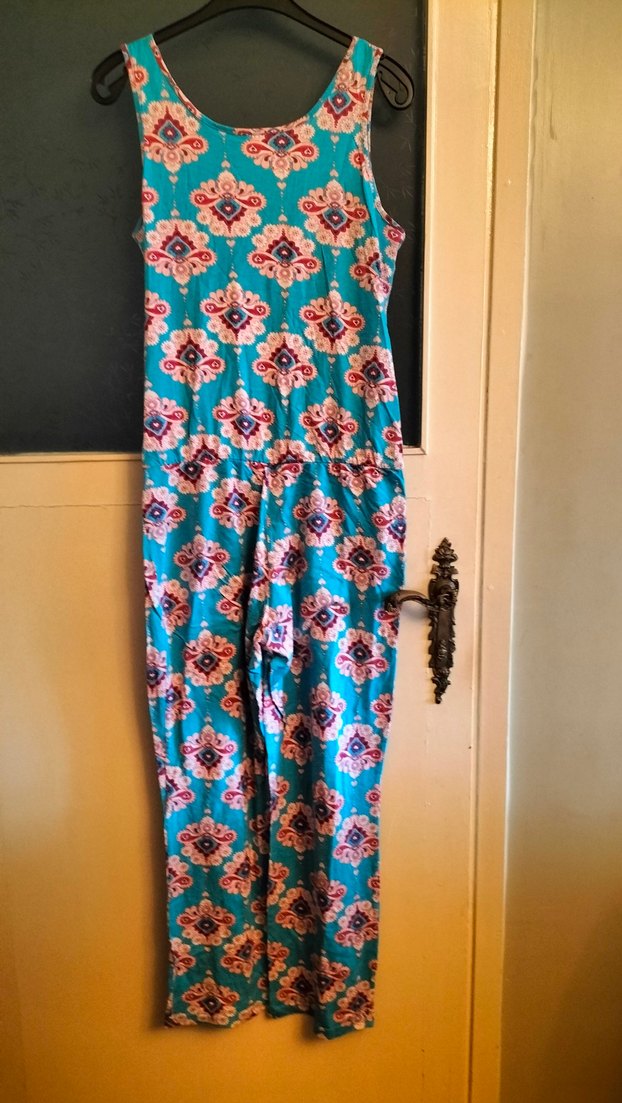 Turkuaz Renkli V Yakalı Bohem Tulum - Görsel 5