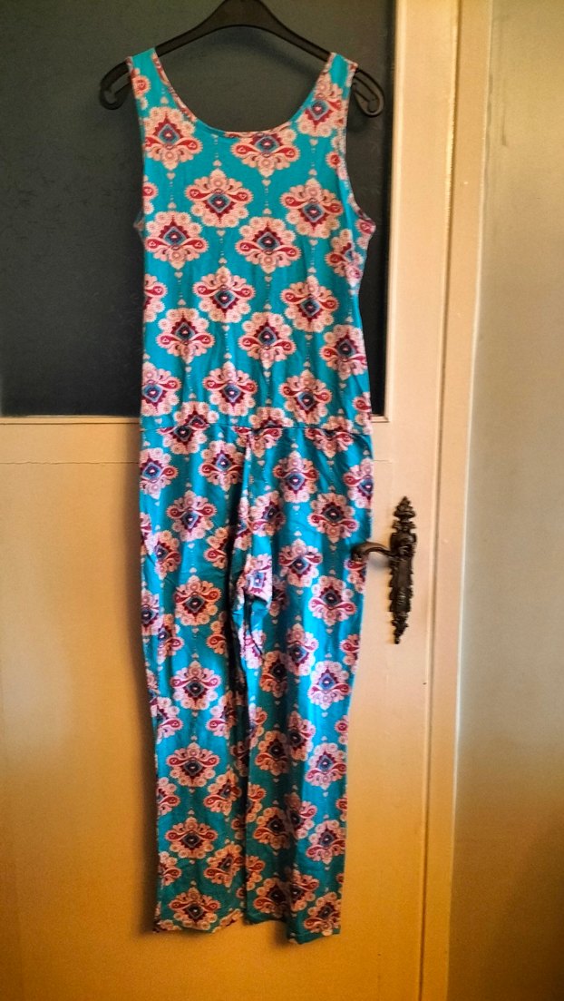 Turkuaz Renkli V Yakalı Bohem Tulum - Görsel 4