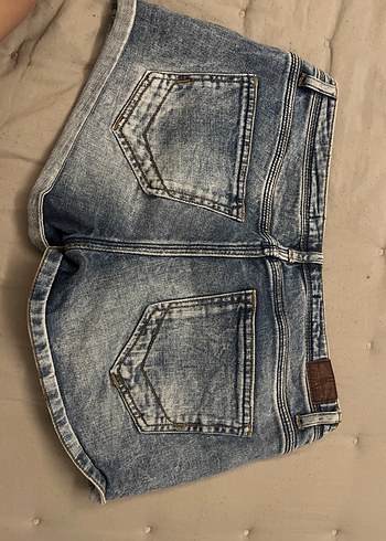 34 Beden Kadın Gri-Mavi Bağlamalı Kısa Denim Şort